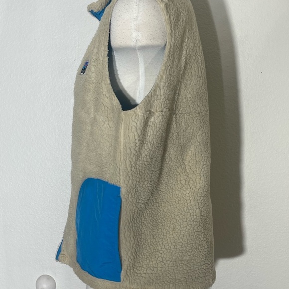 Patagonia kids retro vest natural Andes blue size xl 14 Sherpa fleece old tag - Picture 7 of 10